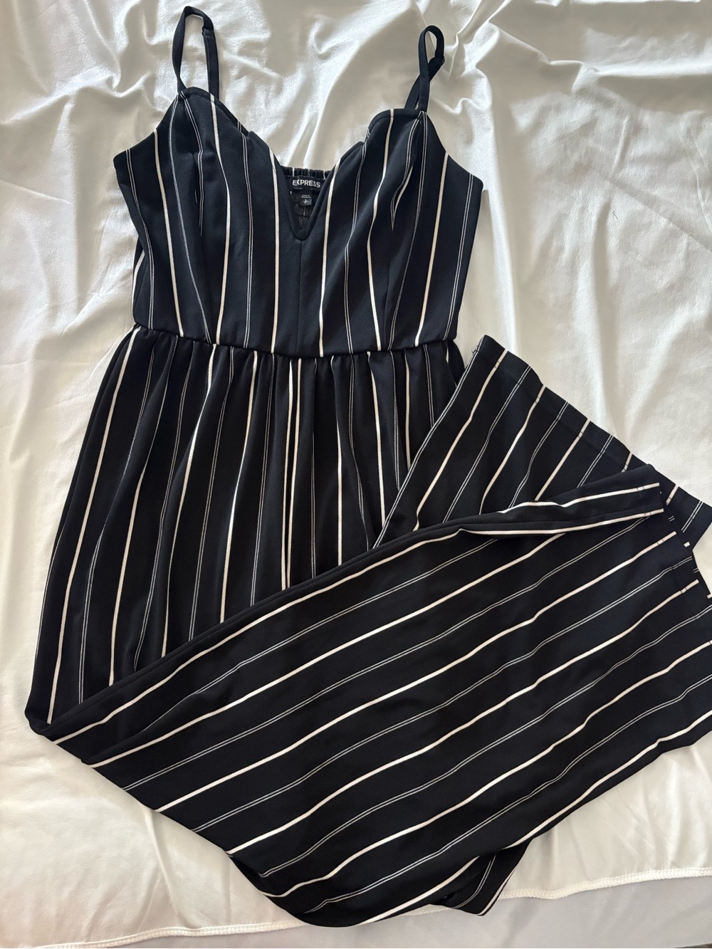 Express Black Striped V-Neck Spaghetti Strap Jumpsuit